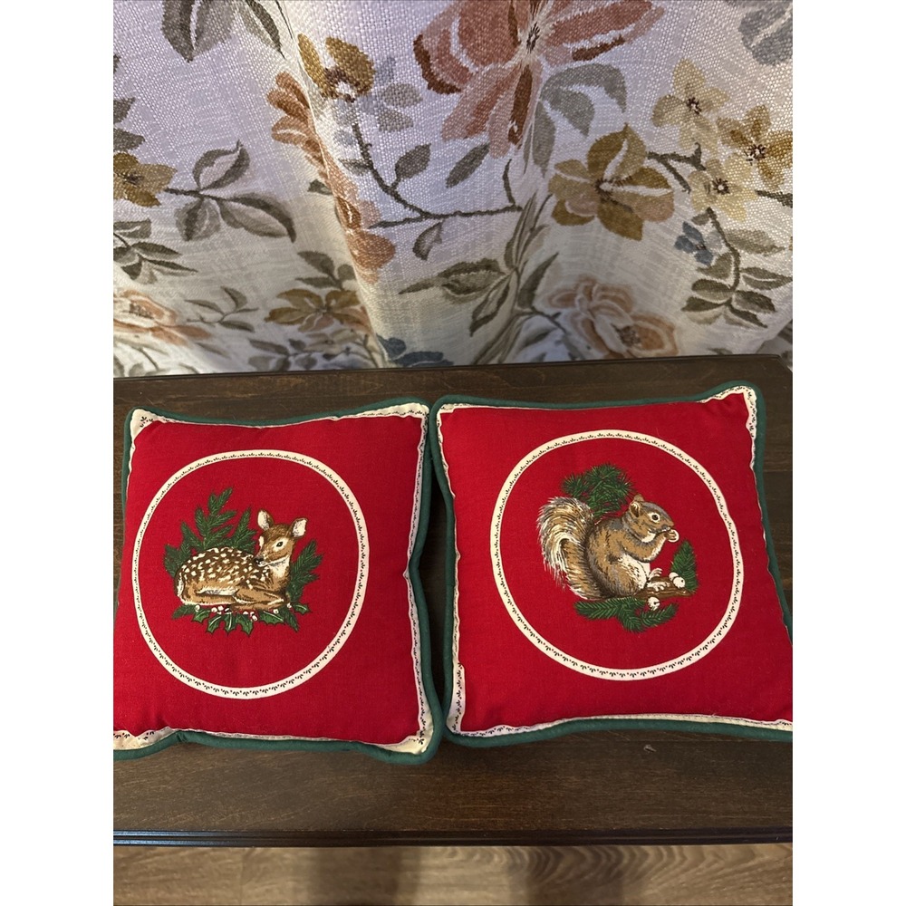 Christmas Throw Pillows Winter Squirrel & Fawn Holiday Home Decor 7" X 7"